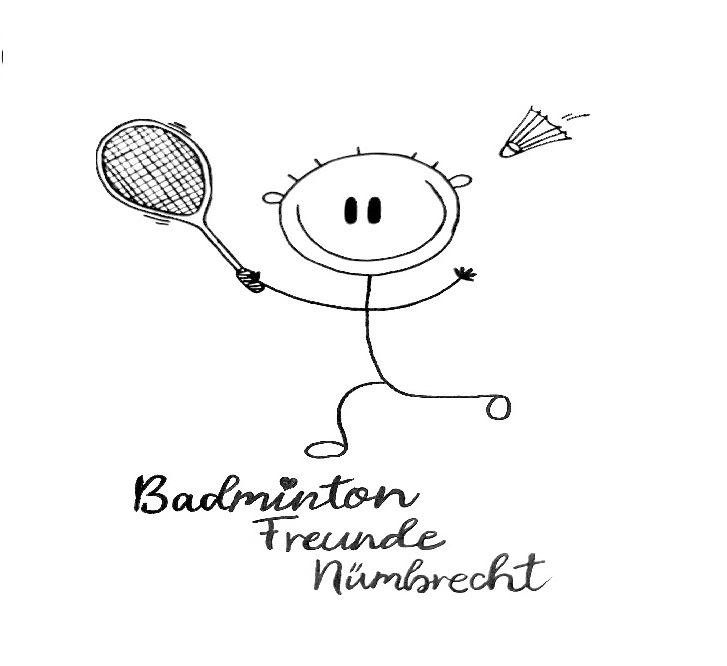 lächenlndes Logo-Strichmännchen mit Federball-Schlaeger und Federball